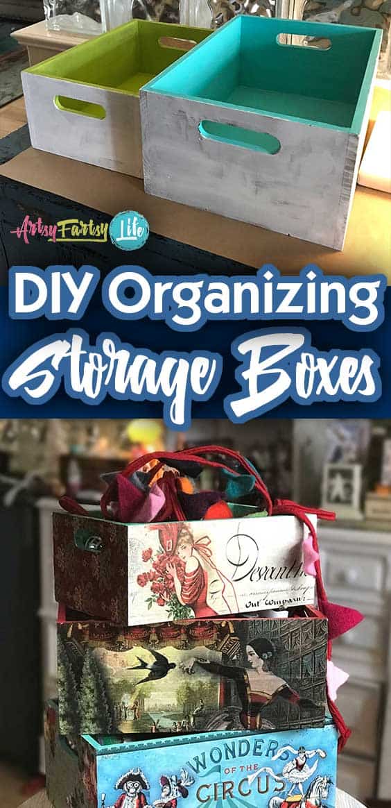 DIY Storage Ideas Organizing Boxes - A walkthrough of my decoupage box project. From bare boxes to beautifully styled storage for my small spaces home office!