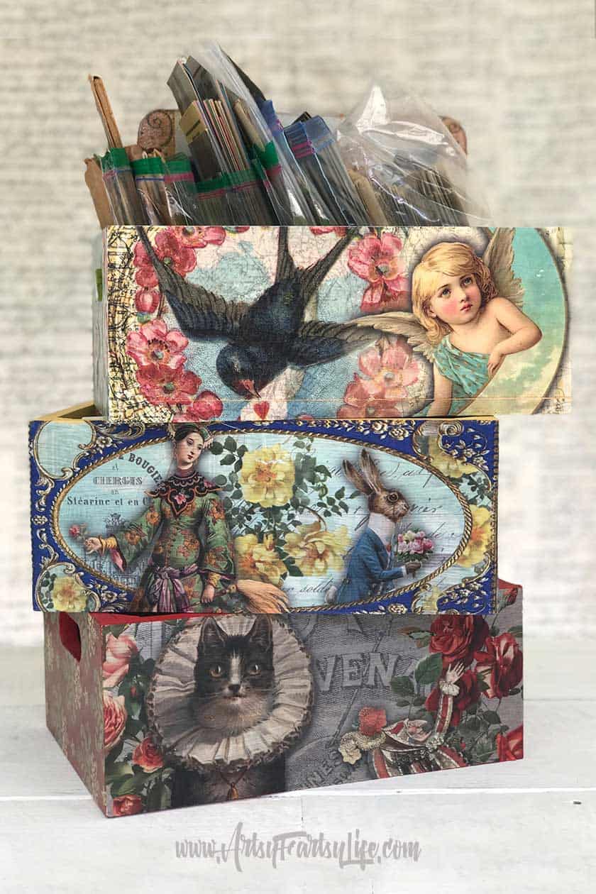Decoupage boxes project! Download my free printable template sheets to make your own projects!