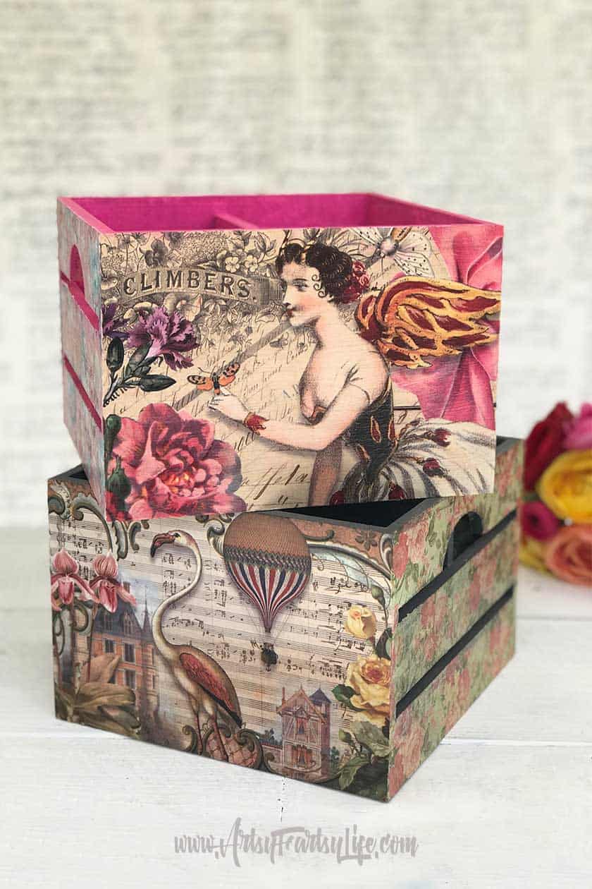 Square Decoupage Boxes - Download my free printable collage pages to make your own decoupage boxes or other diy craft projects!