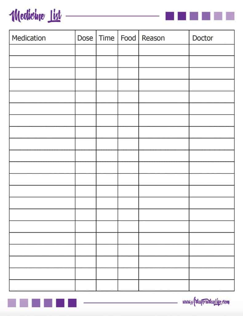 Printable Lists And Charts