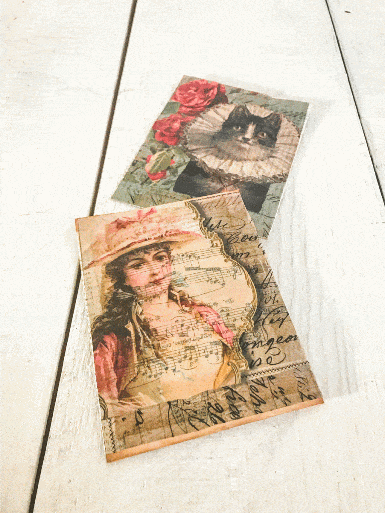 Picture of decoupaged vintage envelopes for junk journal or altered book. 