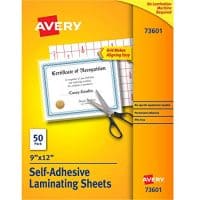 Avery Self-Adhesive Laminating Sheets, 9" x 12", Permanent Adhesive, 50 Clear Laminating Sheets (73601)