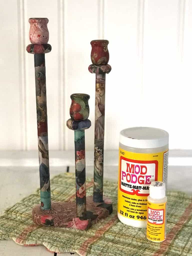 Decoupage Candle Holders using Mod Podge. 