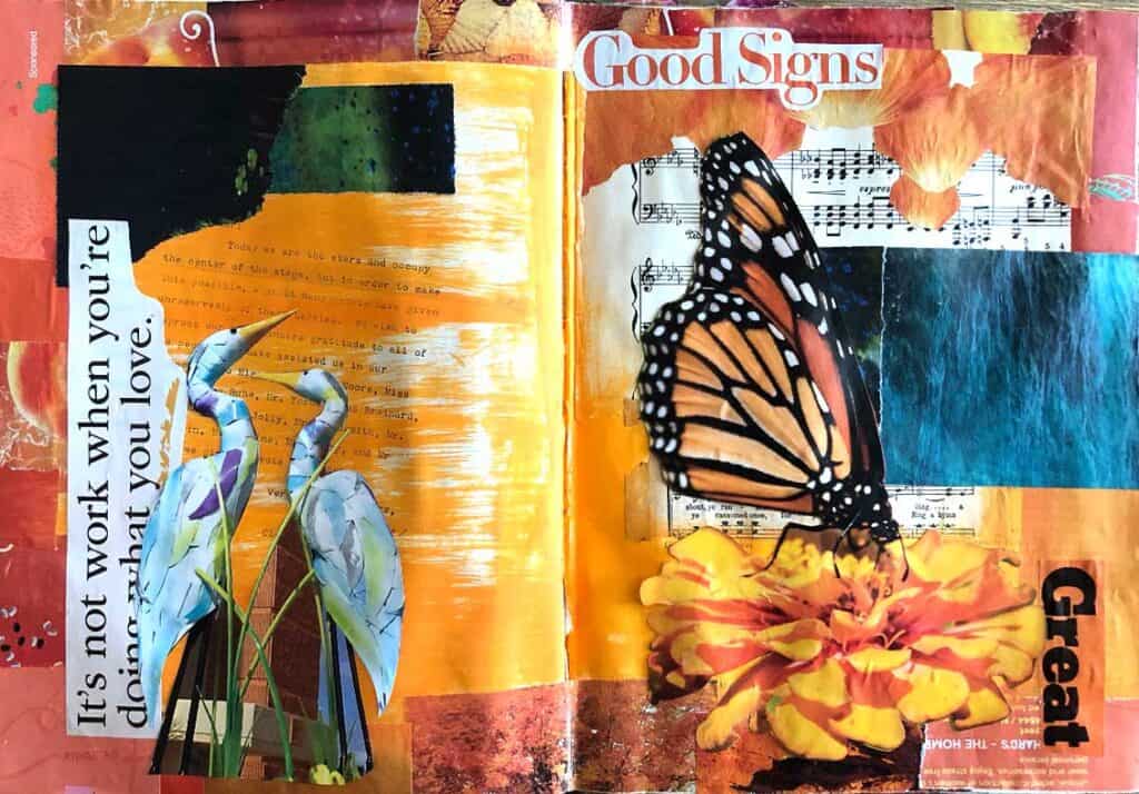 Butterfly mixed media art by Tara Jacobsen, mid project