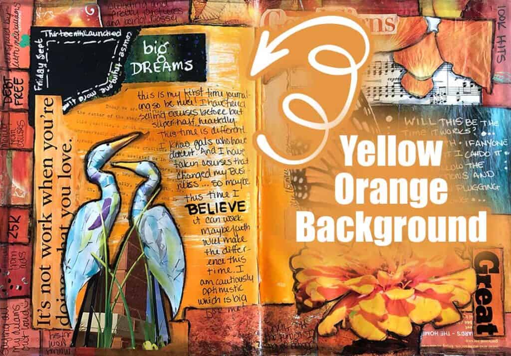 Mixed media page with a yellow orange background