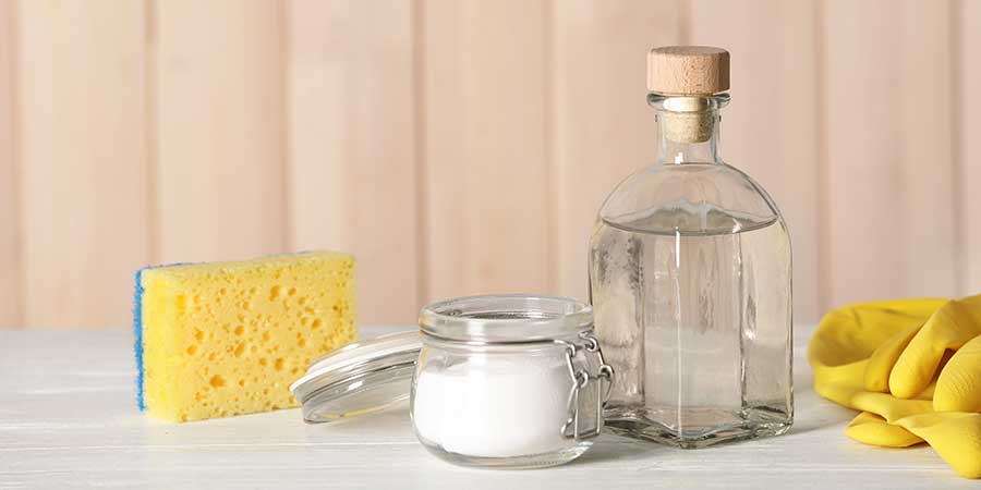 Vinegar for essential oils kitchen counter cleaning spray. 