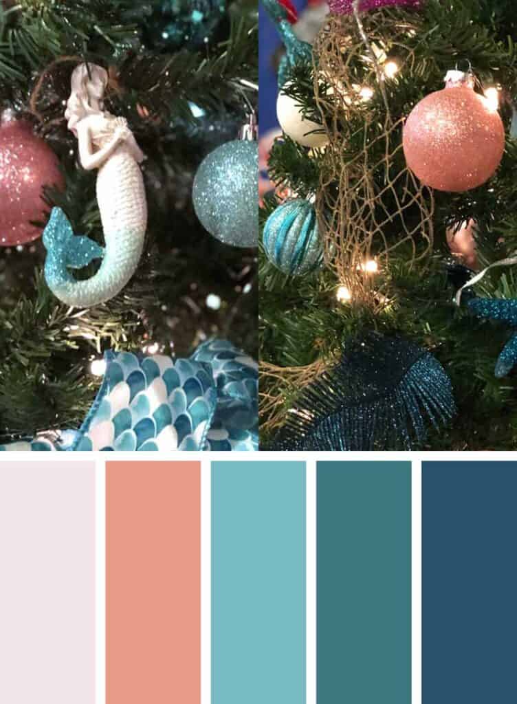 Peach and Blue Mermaid Christmas Tree Colors