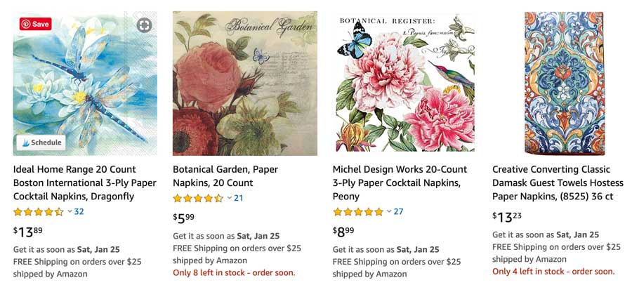 Decoupage Napkins on Amazon