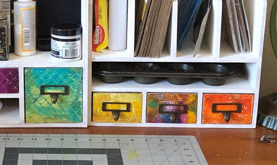 Gel press painted drawers