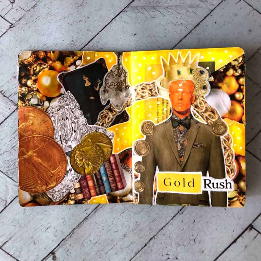 King Midas - Sketchbook Project Tara Jacobsen. Mixed media magazine collage.