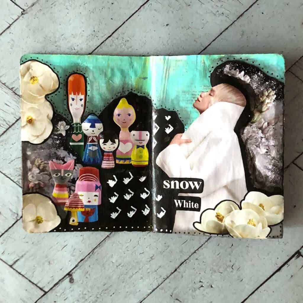 Tara Jacobsen - The Sketchbook Project. Snow White, mixed media magazine collage page