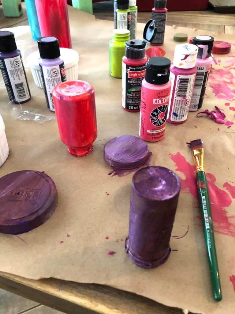 Painting Pill Bottles 3 Different Colors