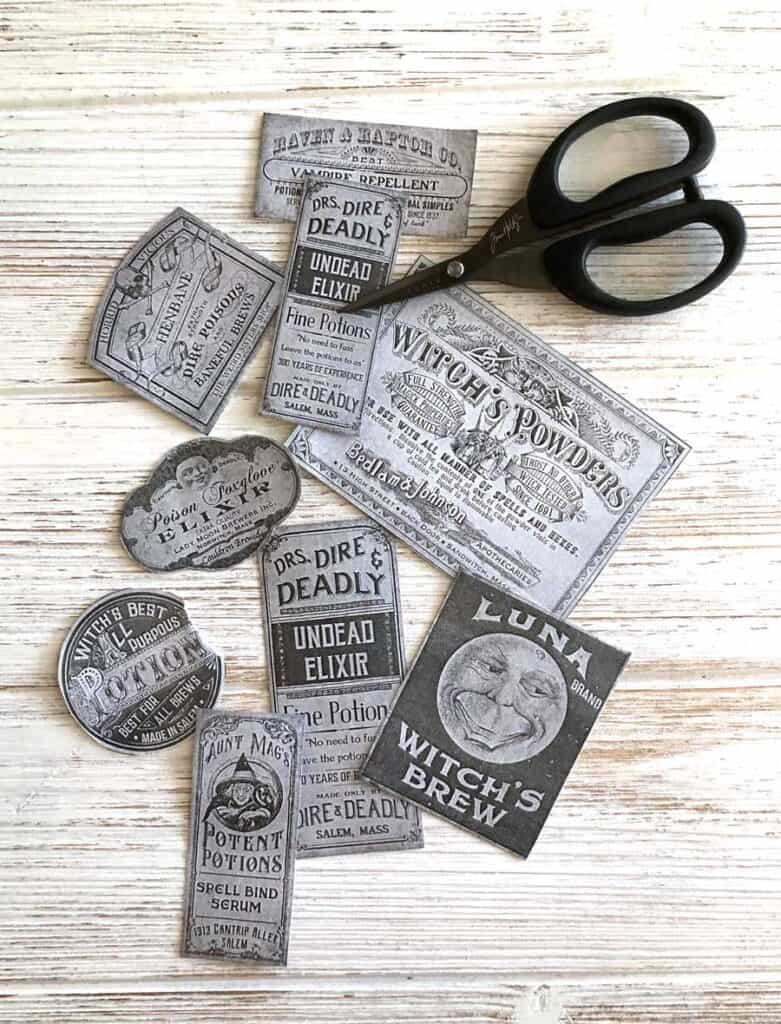 Cut out the labels - Etsy downloads and Tim Holtz Scissors