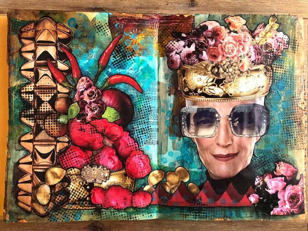 Finished Steampunk Mixed Media Collage - Sunglasses Lady