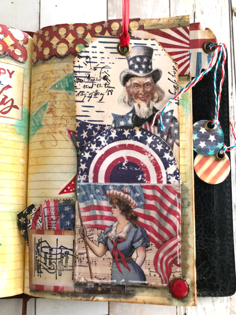 Closeup of 4th of July Envelope and Patriotic Uncle Sam Tag