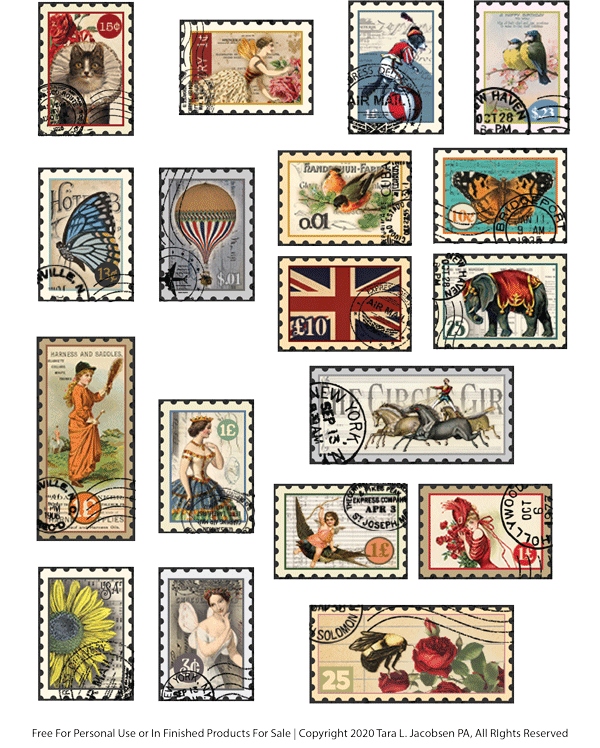 Delicate Postage Stamps Printable Floral Stamps, Junk Journal Ephemera,  Stickers Stamps Digital Download Sheet 2524 