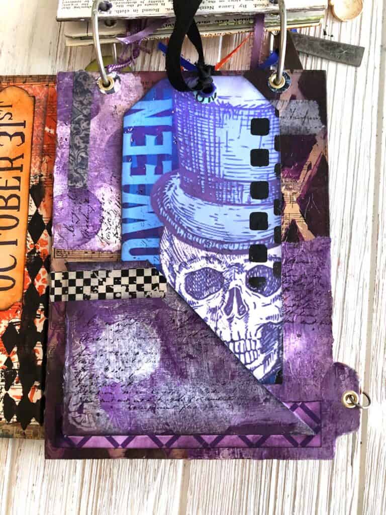 Blue Skull Halloween Junk Journal Tag