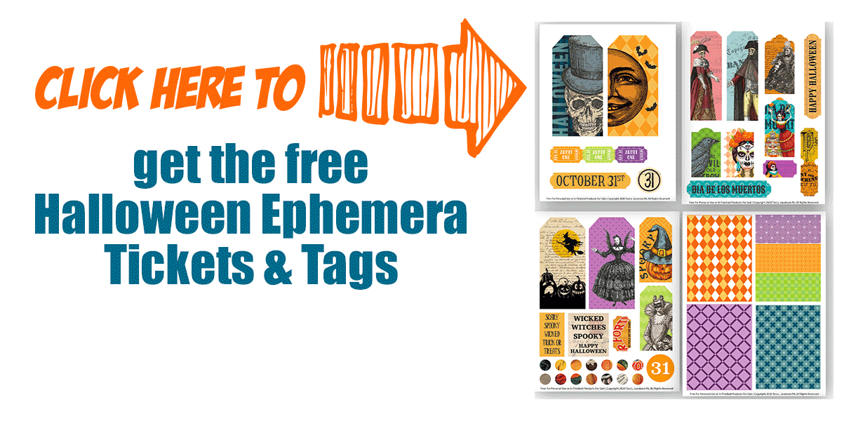 Halloween Tags and Ticket - Free Printable Collage Sheets Ephemera