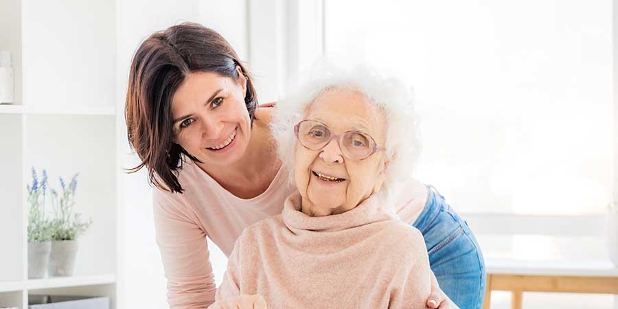 Elderly mom and daughter