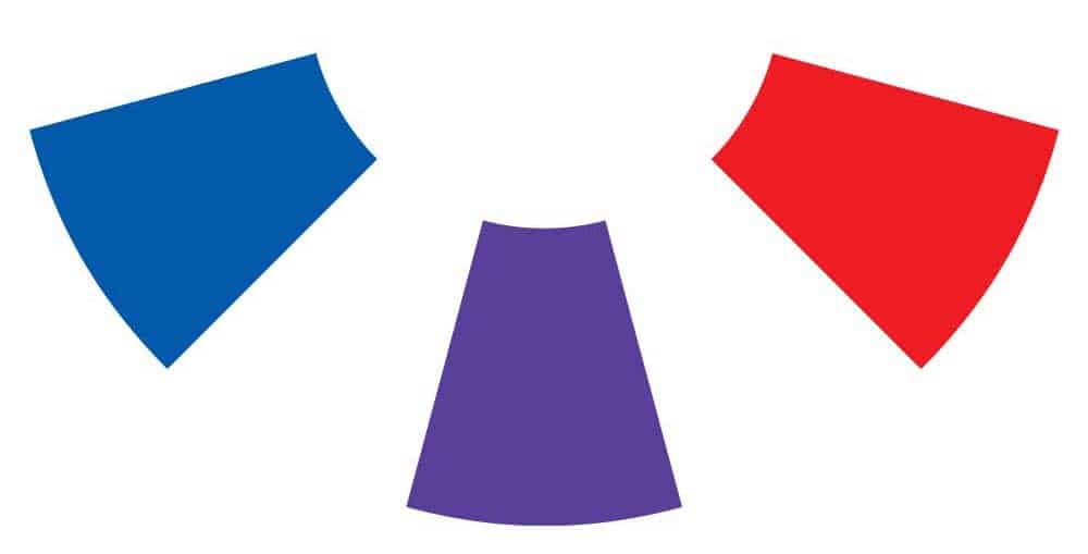 Red and blue make purple on the color wheel