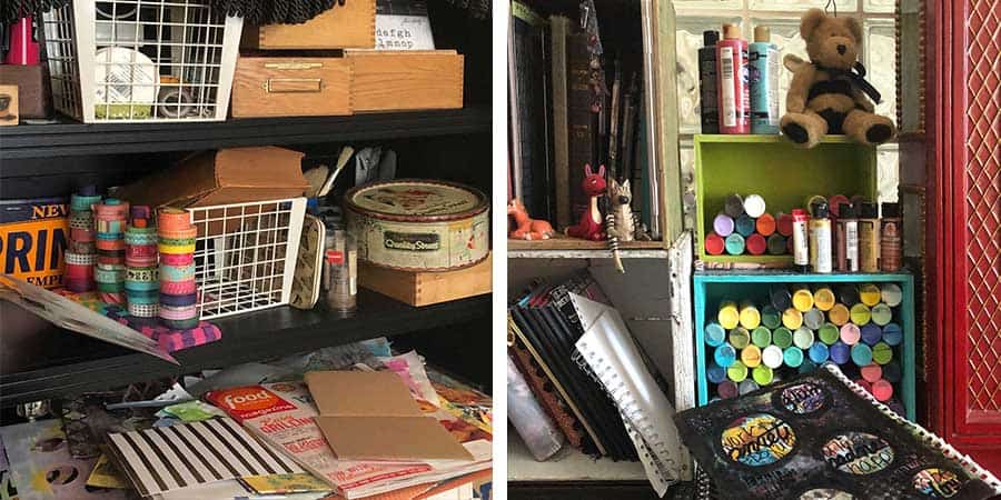 What doesn't work in my craft room before the makeover - there are piles all around and it looks messy even when it is straightened up. 