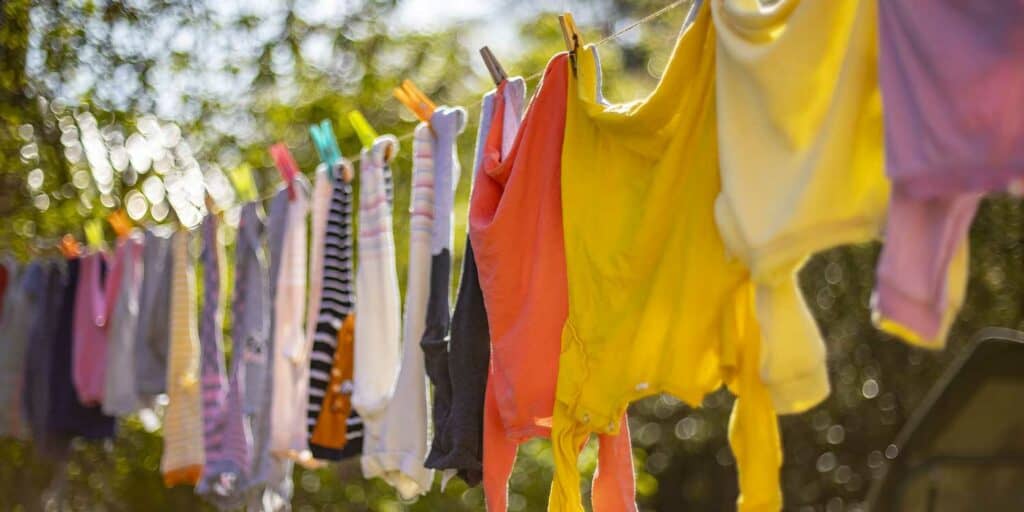 Drying clothes on the line in sunlight