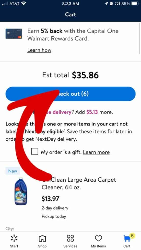 Place your order on the walmart app