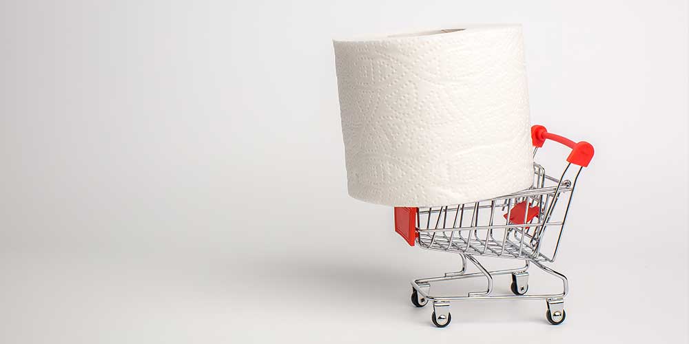 Giant toilet paper in shopping cart