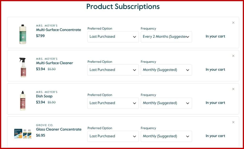 Grove Product Subscriptions In My Cart