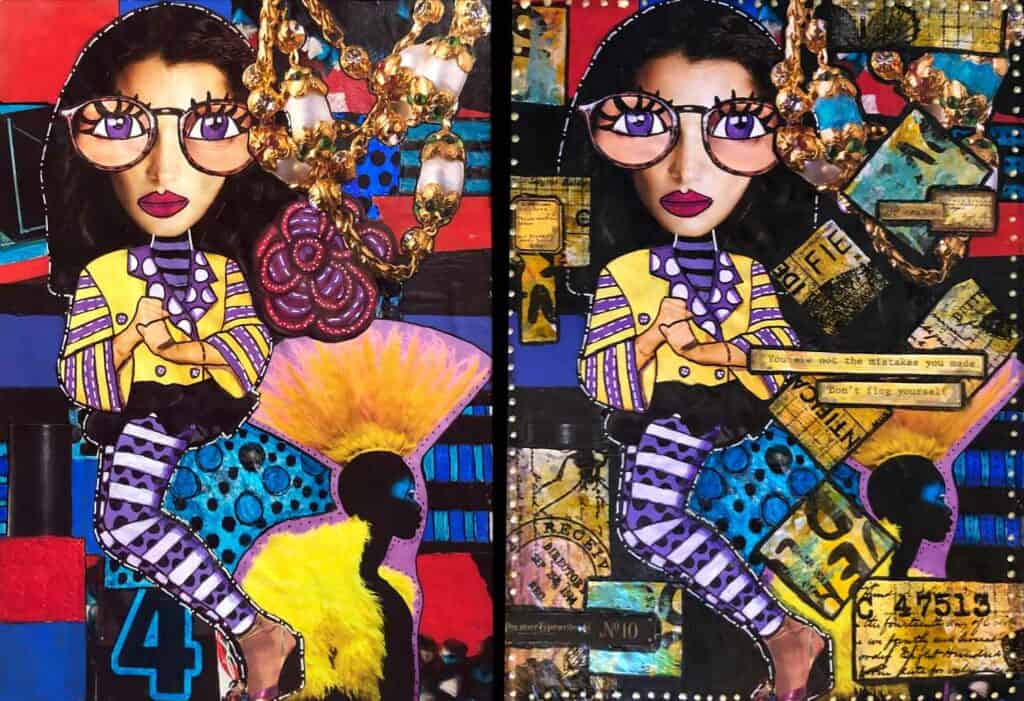 Before and after purple girl - Mixed media magazine collage