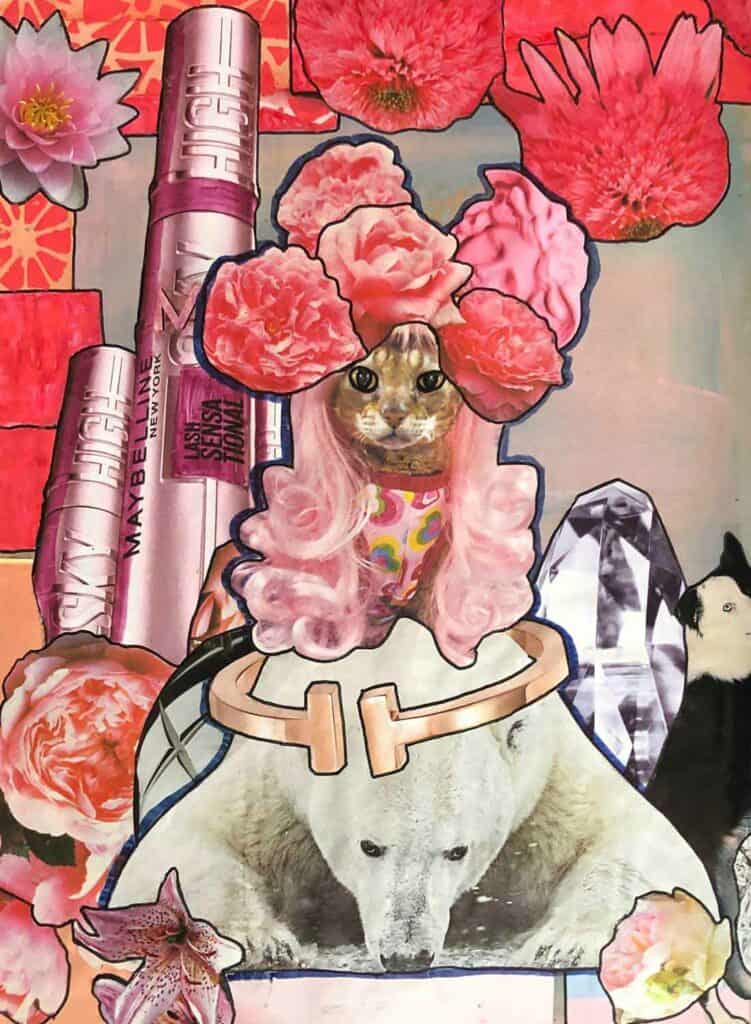 Pink Cat and Polar Bear Magazine Collage
