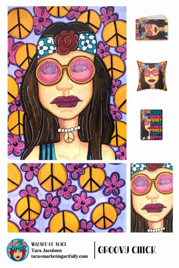 Groovy Chick Surface Design - Hero Image With Coordinating Pattern