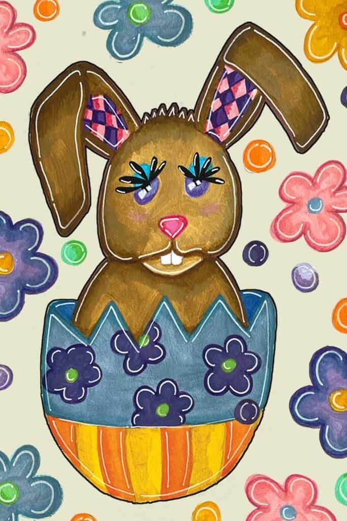 Cute Easter Bunny Sitting In Easter Egg Surface Design