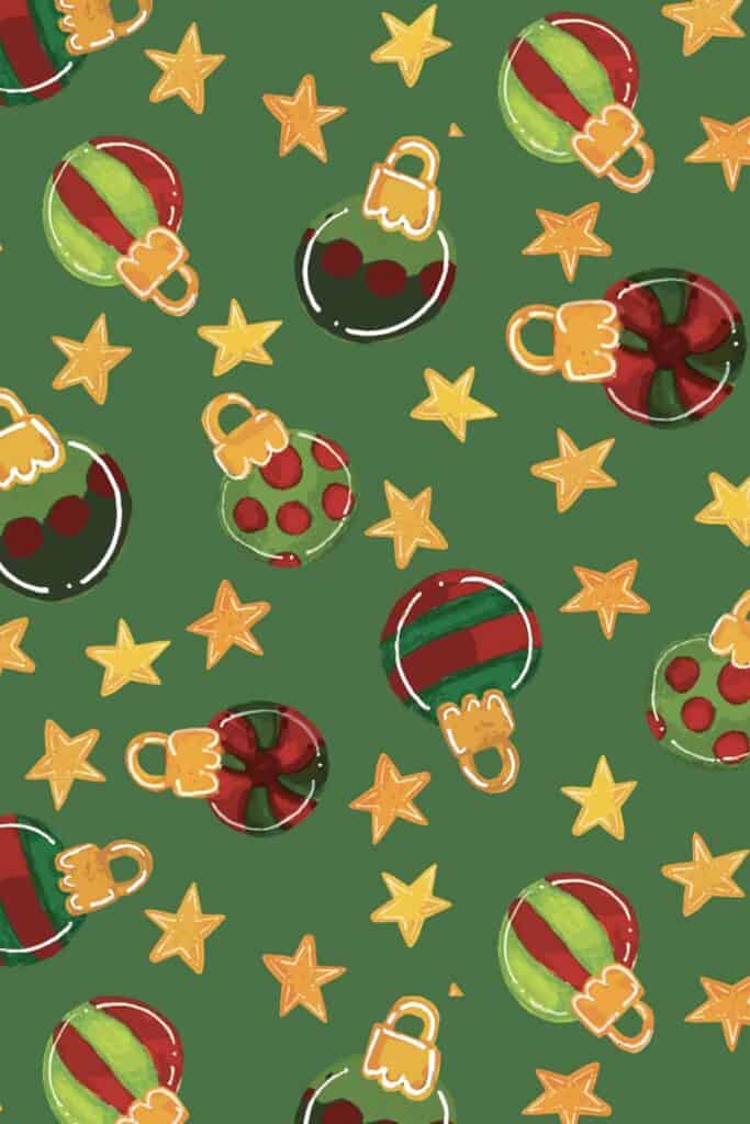 Green, Lime and Red Christmas Ornaments Surface Pattern Design
