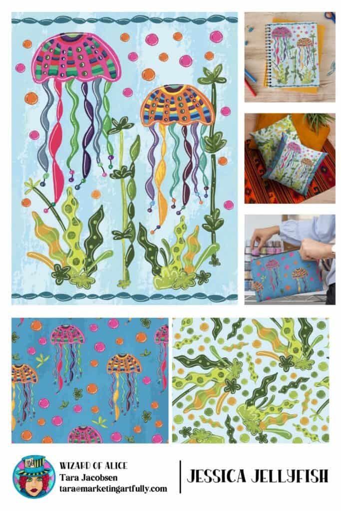 Surface Pattern Design Sales Sheet - Jessica Jellyfish by Tara Jacobsen