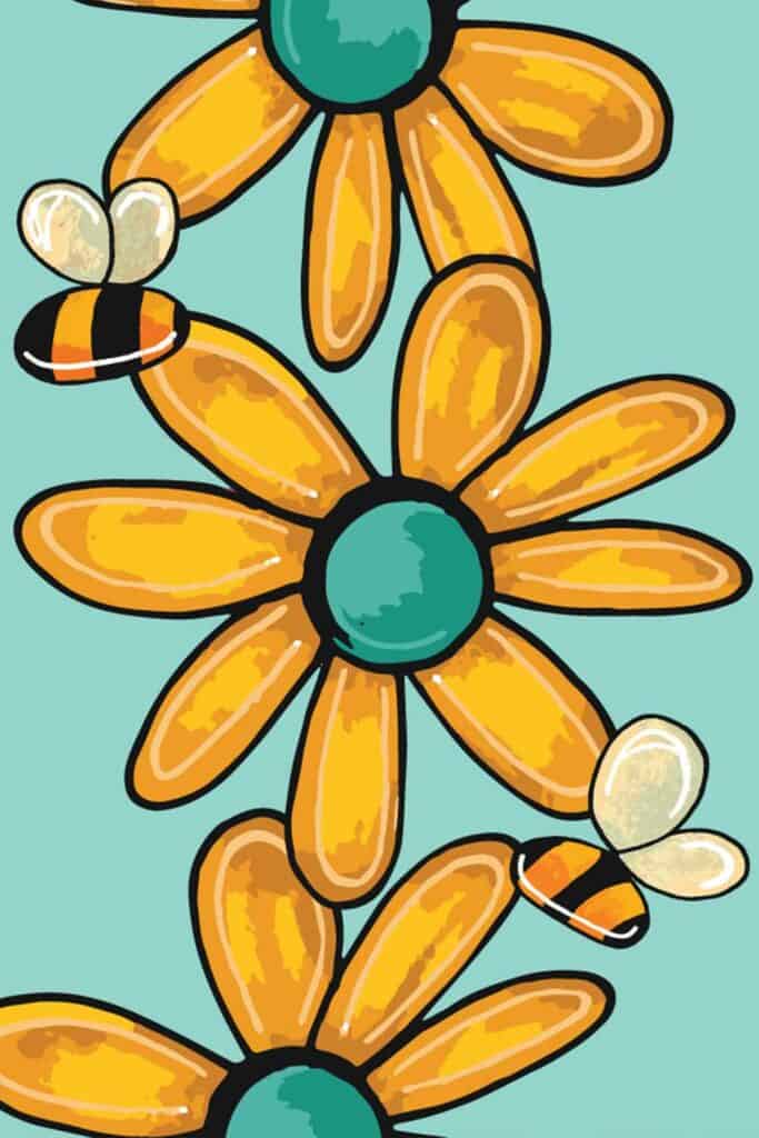 Large Yellow Flowers and Bees Surface Design by Tara Jacobsen