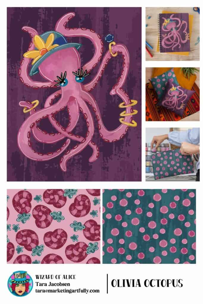 Olivia Octopus Surface Pattern Design Sales Sheet