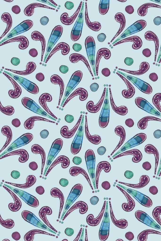Purple and Teal Fleur De Lis Surface Pattern Design by Tara Jacobsen