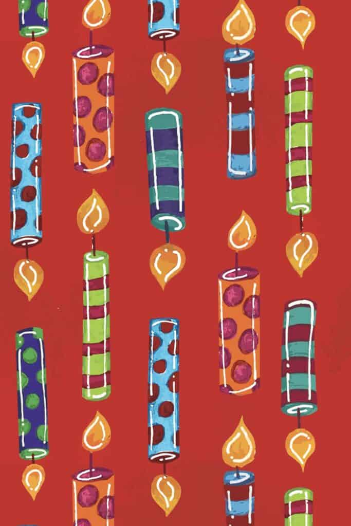 Hand Painted Birthday Candles Surface Pattern Design by Tara Jacobsen
