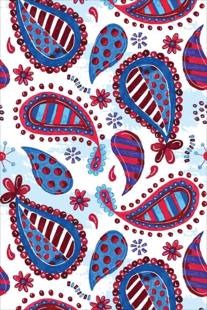 Red White and Blue Paisley - Surface Pattern Design by Tara Jacobsen