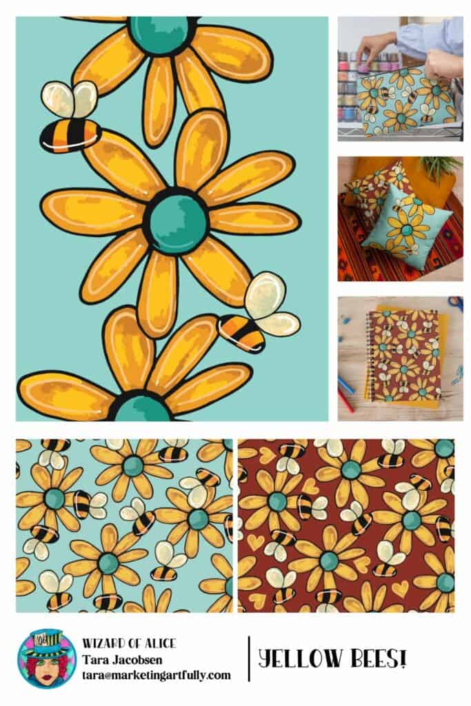 Yellow Bees! - Vintage Surface Pattern Design