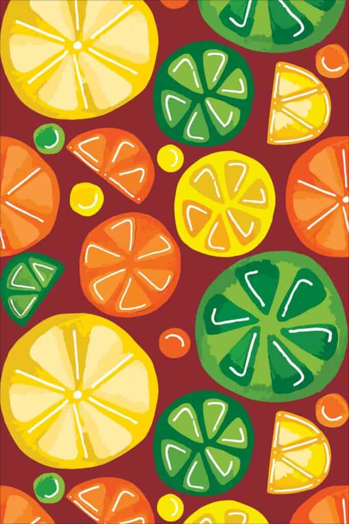 Fruity Citrus Flowers - Surface Pattern Design by Tara Jacobsen