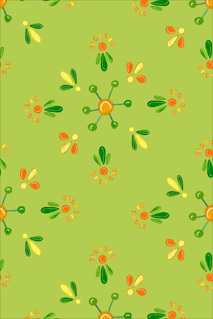 Green Twee Ditsy Pattern In Citrus Colors - By Tara Jacobsen