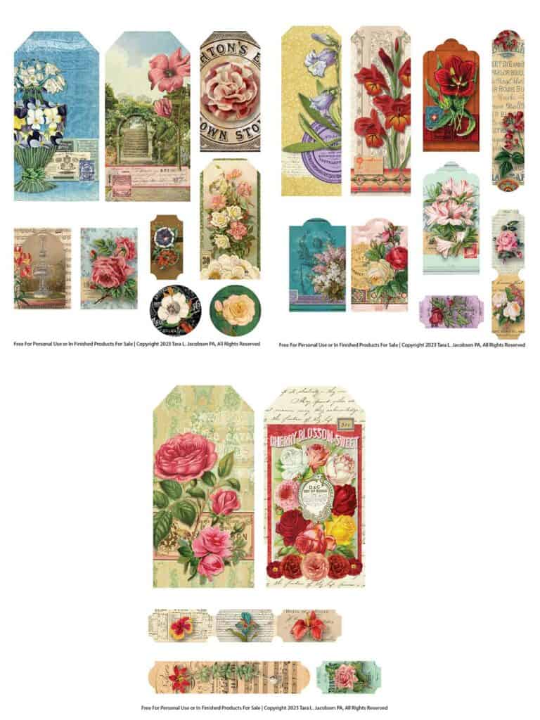 I know I like to see what I am getting before I scroll all the way down! These flower ephemera collage sheets are super pretty and colorful. Great for scrapbooks, junk journals, mixed media or gift tags. Free Printable Gift Tags, Printable Wall Art, Floral Printables, Free Printables, Free Collage, Scrapbooking, Flower Sketches, Free Art Prints, Floral Image
