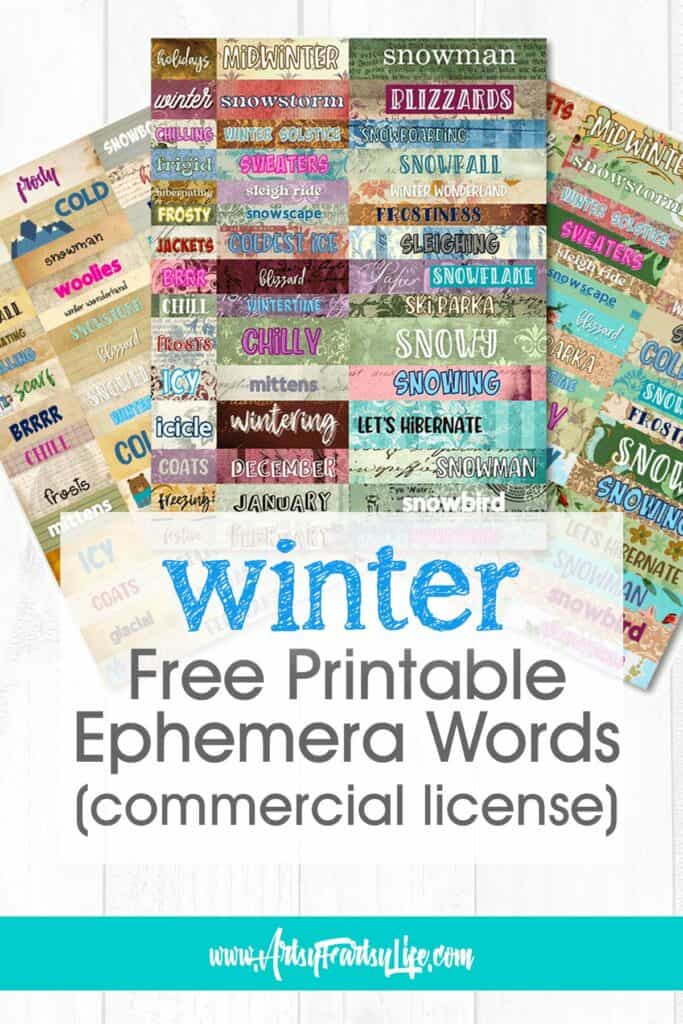 Free Printable Ephemera Words For Winter
