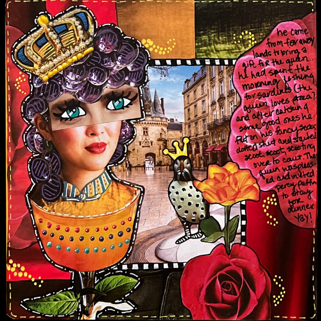 The Puffin and The Queen - Mixed Media Magazine Collage Art by Tara Jacobsen