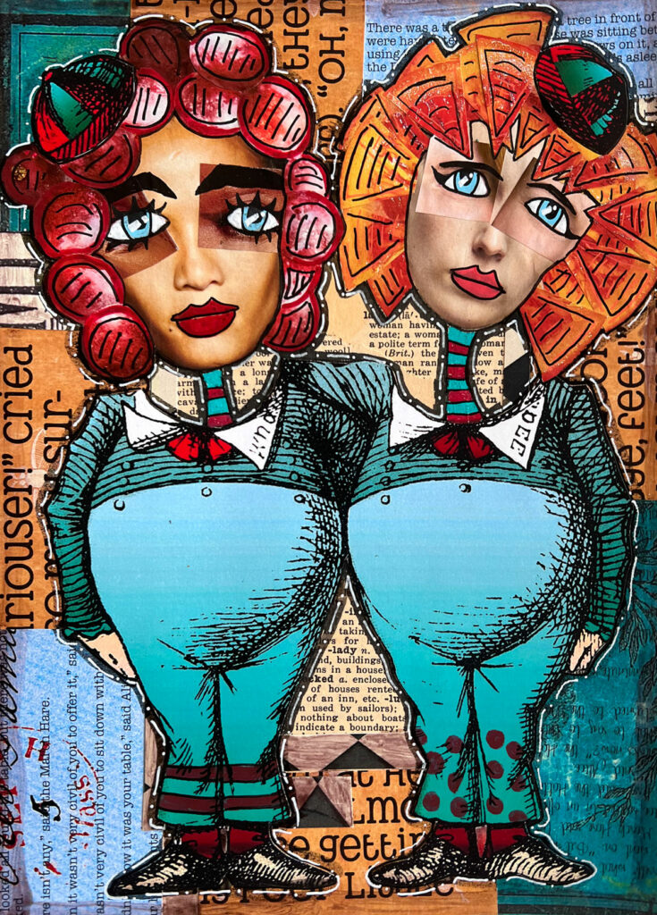 Tweedle Dee and Tweedle Dumb magazine collage art