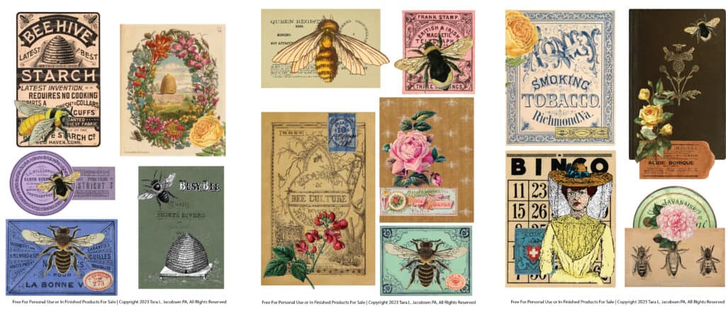 Printable Bee Vintage Papers and Ephemera