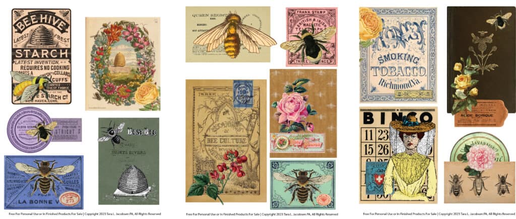 Vintage Bee Ephemera Printables, Bee Hive Honey Apiculture Digital Collage  Sheets, Beekeeping Ephemera, Junk Journal Paper 