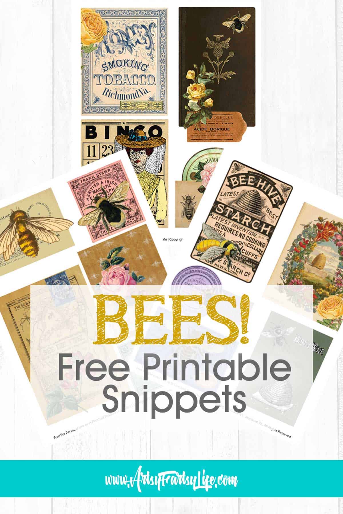 Free Printable Bee Ephemera Snippets For Junk Journals Artsy Fartsy Life